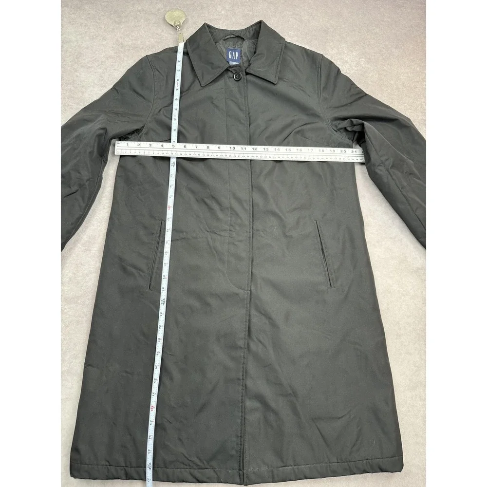 VTG GAP Coat Women Medium Black Long Insulated Button‎ Polyester Lined Jacket